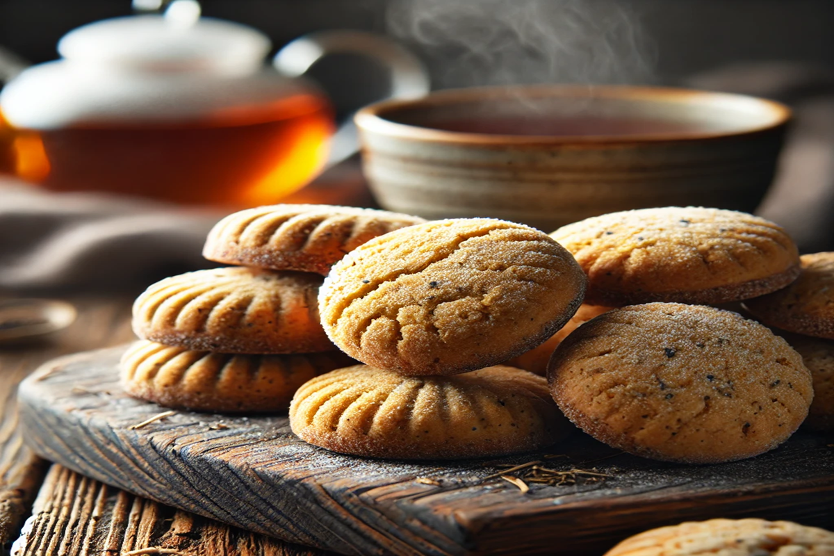 Freshly baked Earl Grey cookies with a golden-brown finish.