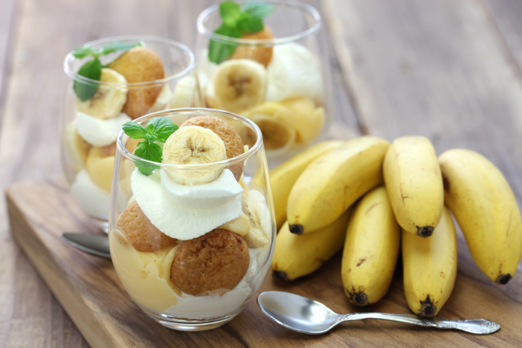 Layered banana pudding with vanilla wafers and creamy condensed milk