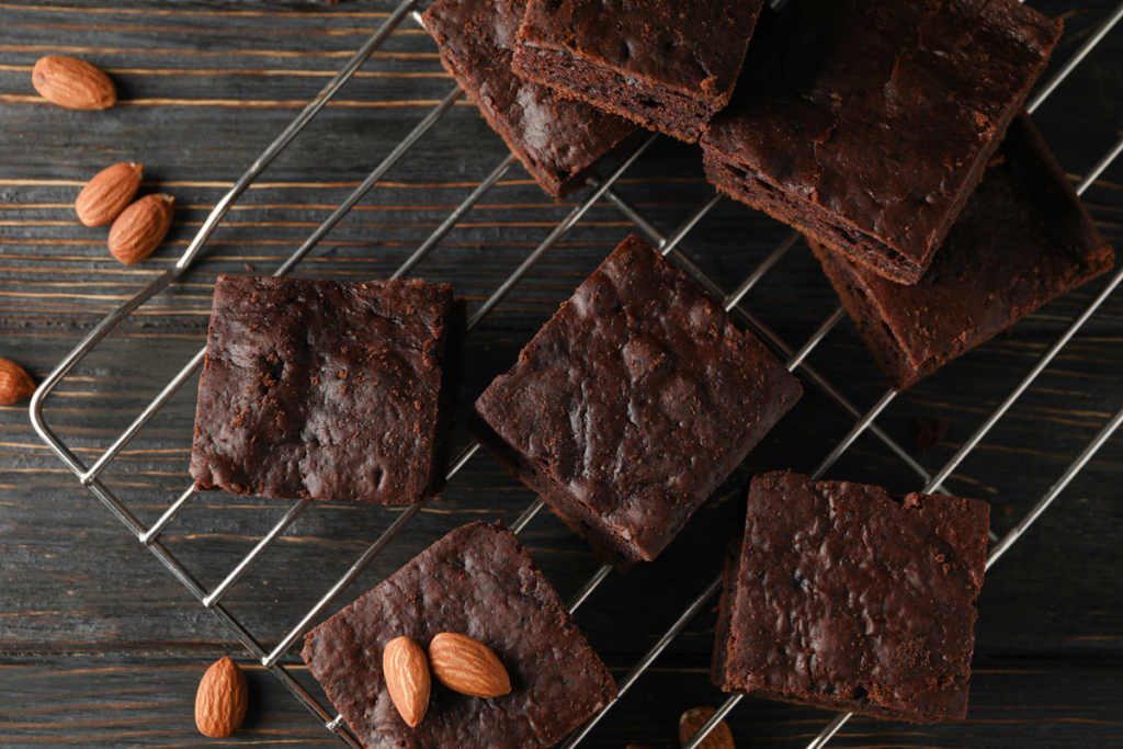 Fudgy almond flour brownies on a plate