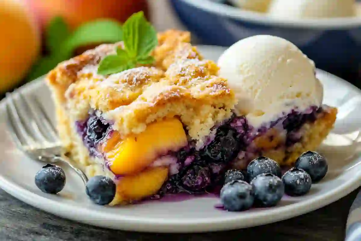 each Blueberry Dump Cake topped with a golden crust and served with vanilla ice cream.