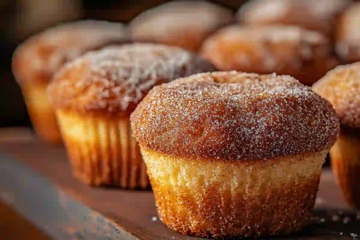 A plate of Cinnamon Sugar French Toast Muffins coated in cinnamon sugar and ready to serve.