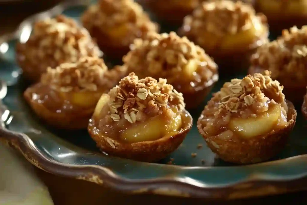 A batch of Easy Apple Crisp Bites topped with crispy oat crumble on a classic plate.