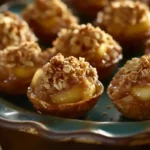 A batch of Easy Apple Crisp Bites topped with crispy oat crumble on a classic plate.