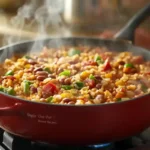 Hearty vegetable one-pot dinner with rice and beans